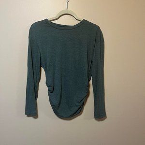 DARK GREEN LONG SLEEVE RUNCHED TOP